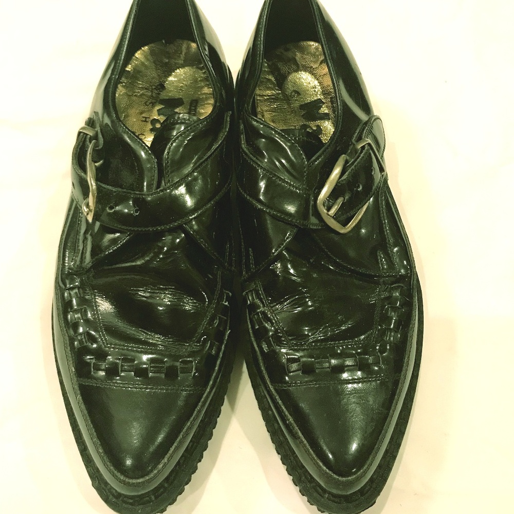 NaNa England Made Black leather pointed creepers